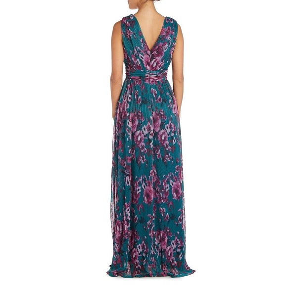 NWT R&M Richards Nightway Lurex Mesh Floral Maxi Dress Teal Color Size 10 - Picture 2 of 9
